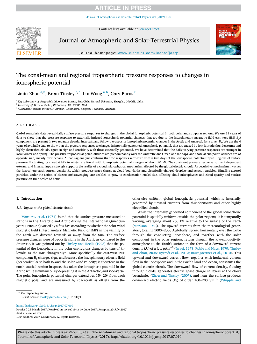 The zonal-mean and regional tropospheric pressure responses to changes in ionospheric potential