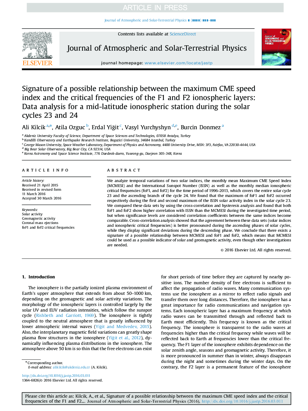 Signature of a possible relationship between the maximum CME speed index and the critical frequencies of the F1 and F2 ionospheric layers: Data analysis for a mid-latitude ionospheric station during the solar cycles 23 and 24