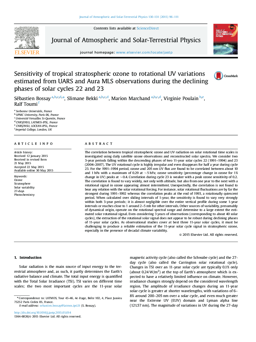 Sensitivity of tropical stratospheric ozone to rotational UV variations estimated from UARS and Aura MLS observations during the declining phases of solar cycles 22 and 23