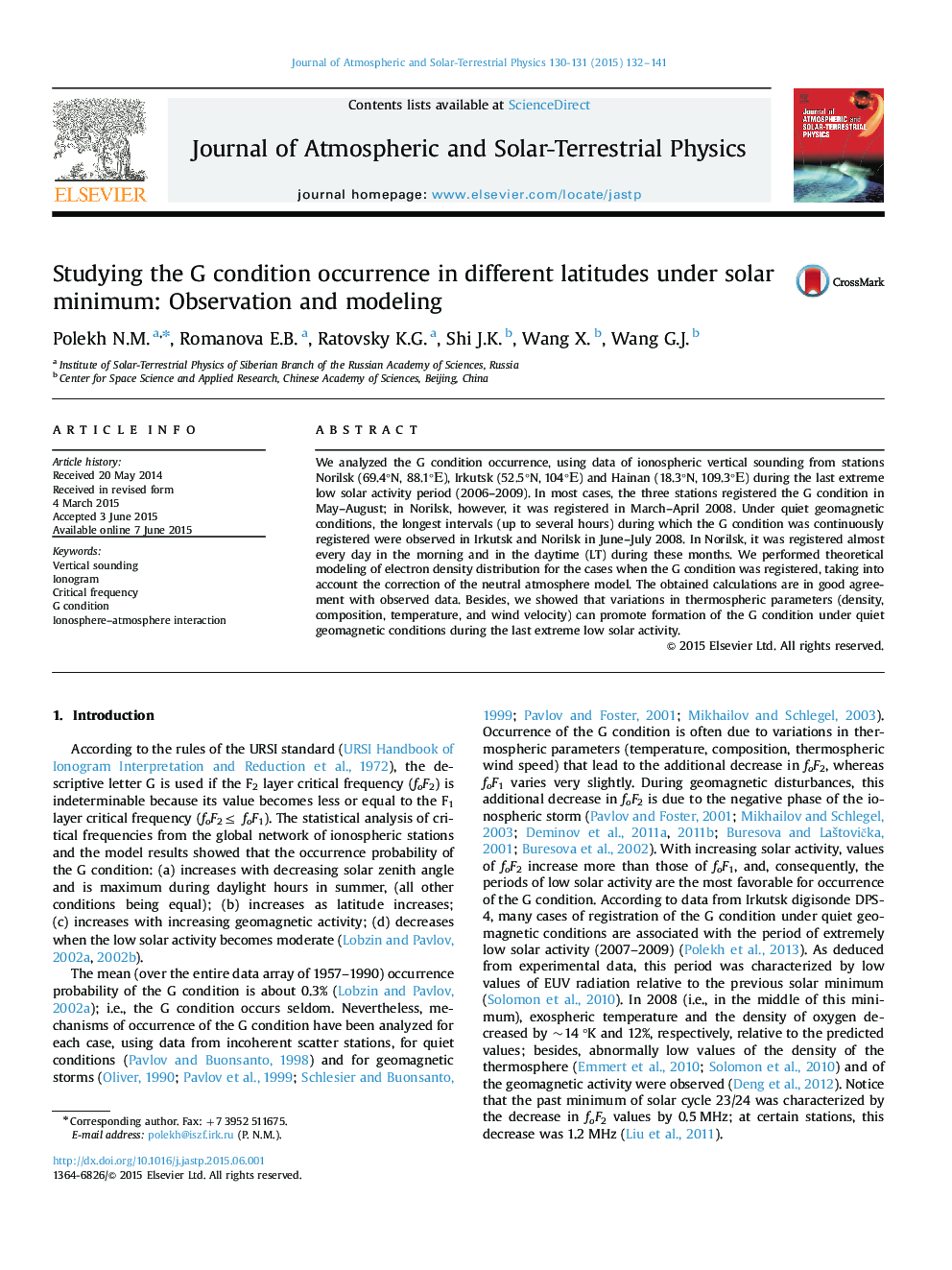 Studying the G condition occurrence in different latitudes under solar minimum: Observation and modeling