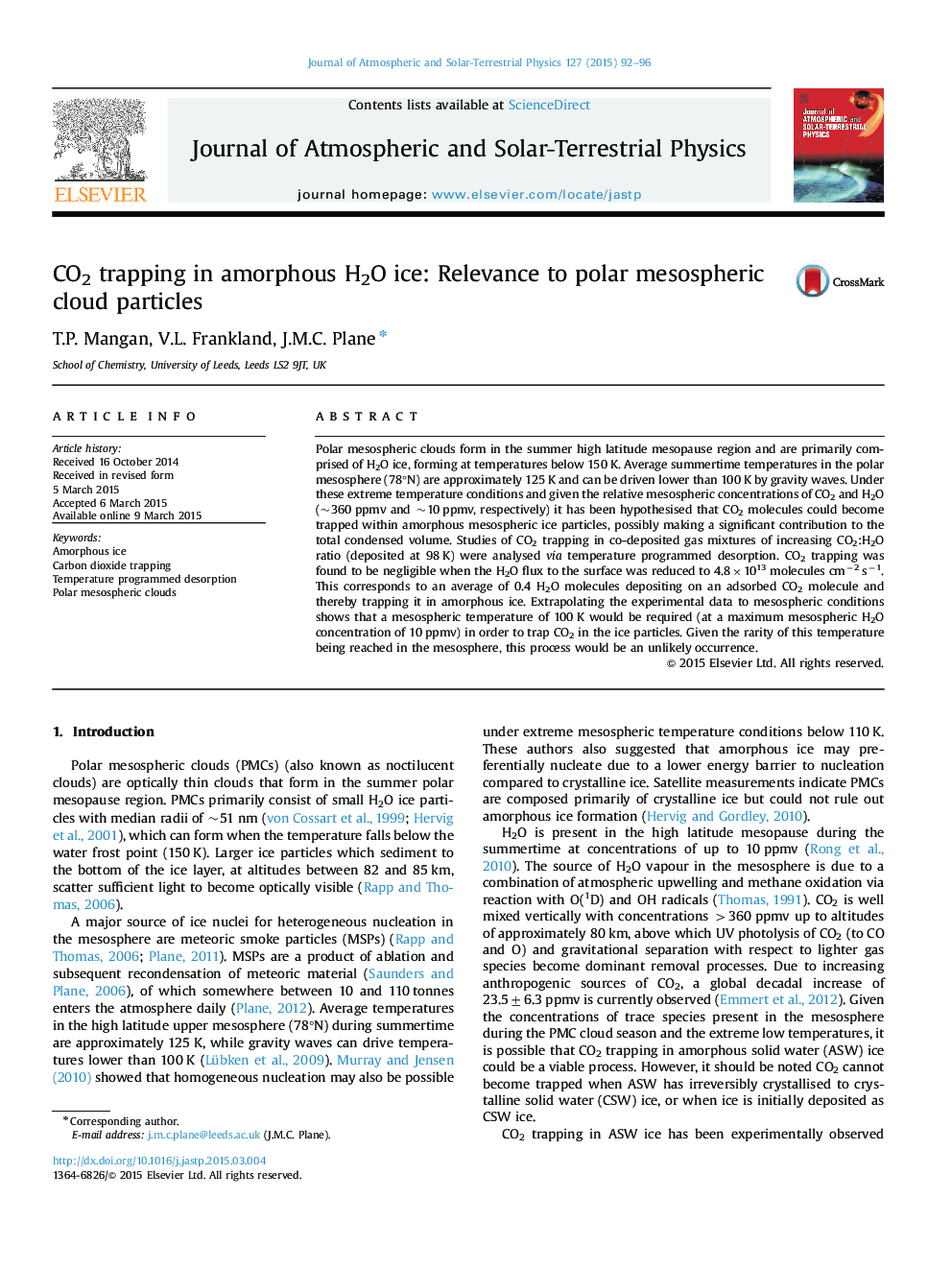 CO2 trapping in amorphous H2O ice: Relevance to polar mesospheric cloud particles