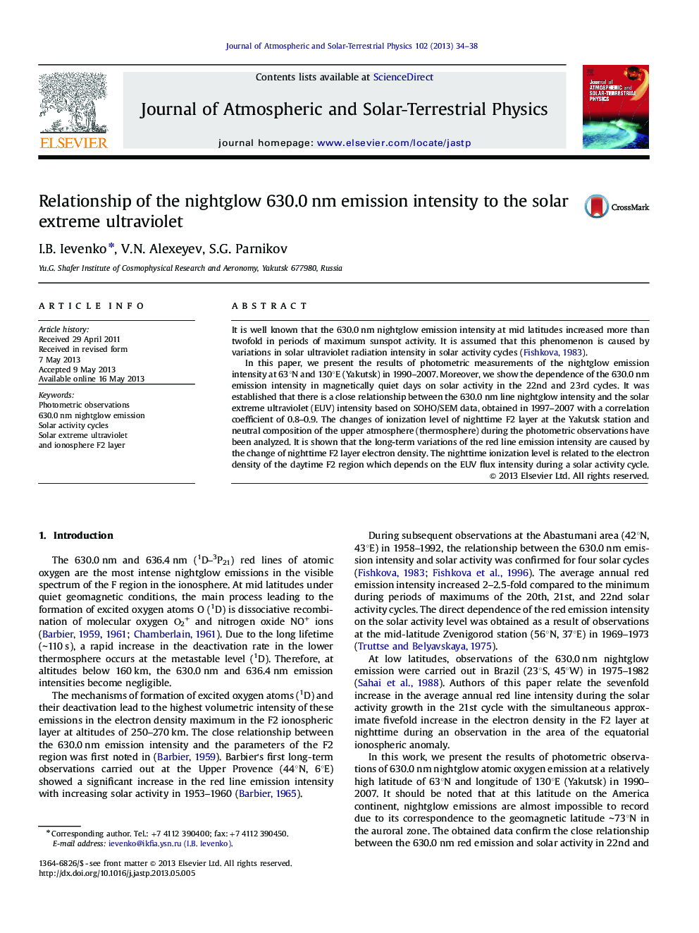 Relationship of the nightglow 630.0Â nm emission intensity to the solar extreme ultraviolet