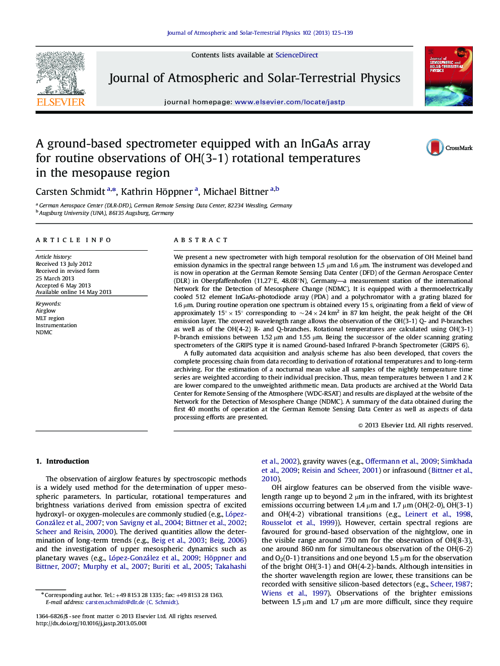 A ground-based spectrometer equipped with an InGaAs array for routine observations of OH(3-1) rotational temperatures in the mesopause region