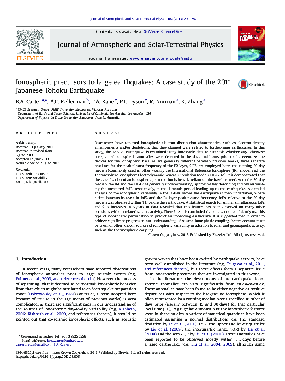 Ionospheric precursors to large earthquakes: A case study of the 2011 Japanese Tohoku Earthquake