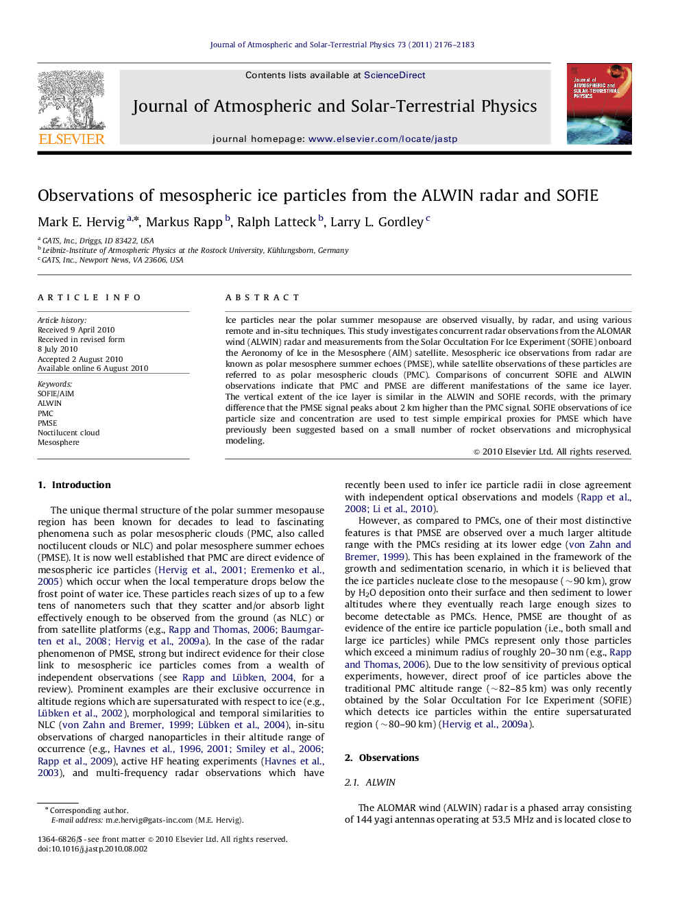 Observations of mesospheric ice particles from the ALWIN radar and SOFIE