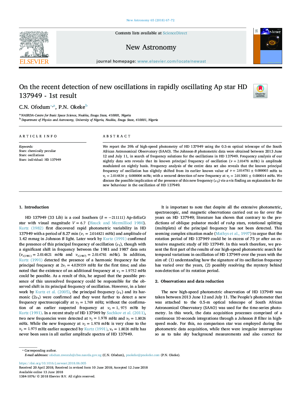 On the recent detection of new oscillations in rapidly oscillating Ap star HD 137949 - 1st result