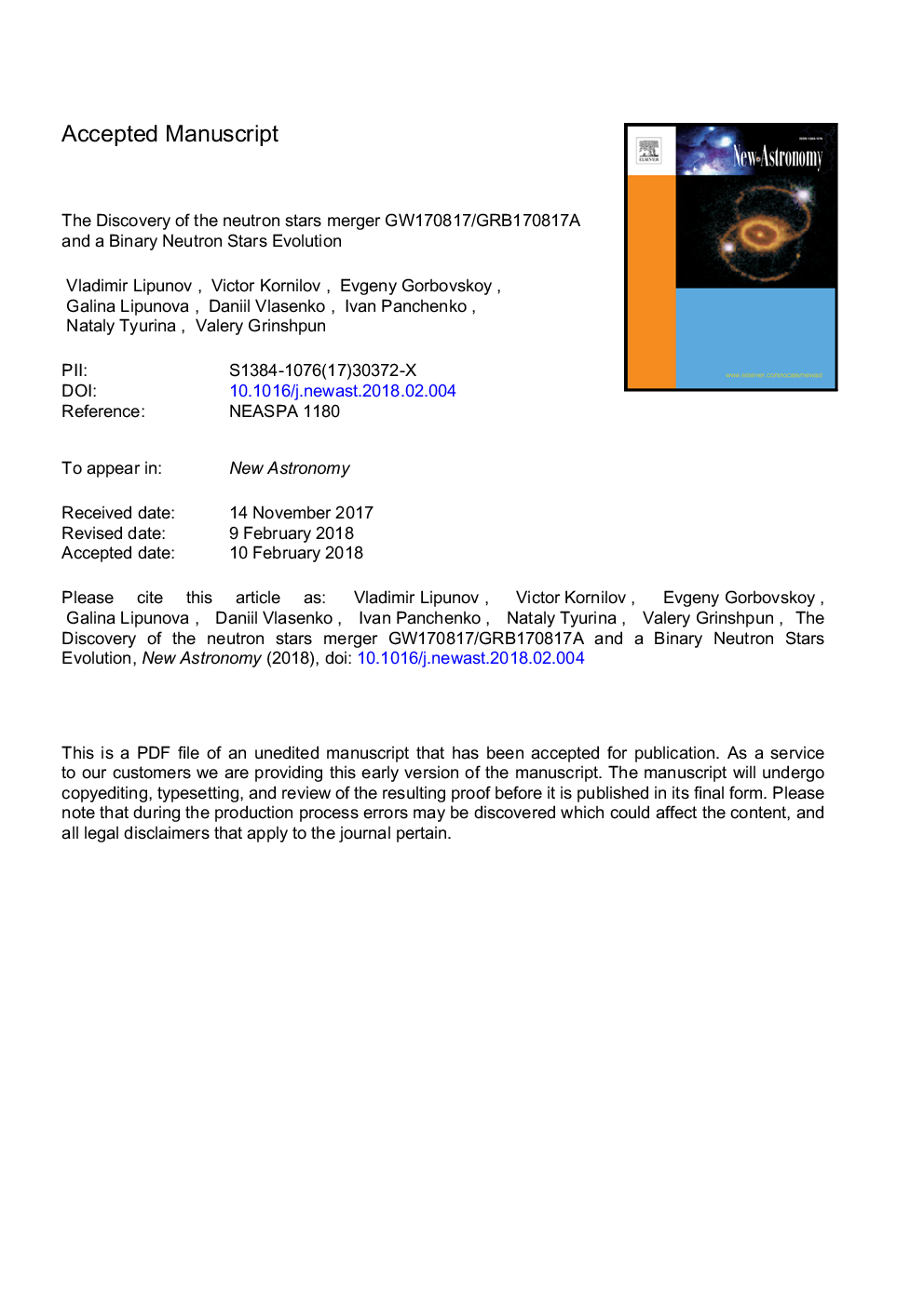 The discovery of the neutron stars merger GW170817/GRB170817A and a binary stars evolution