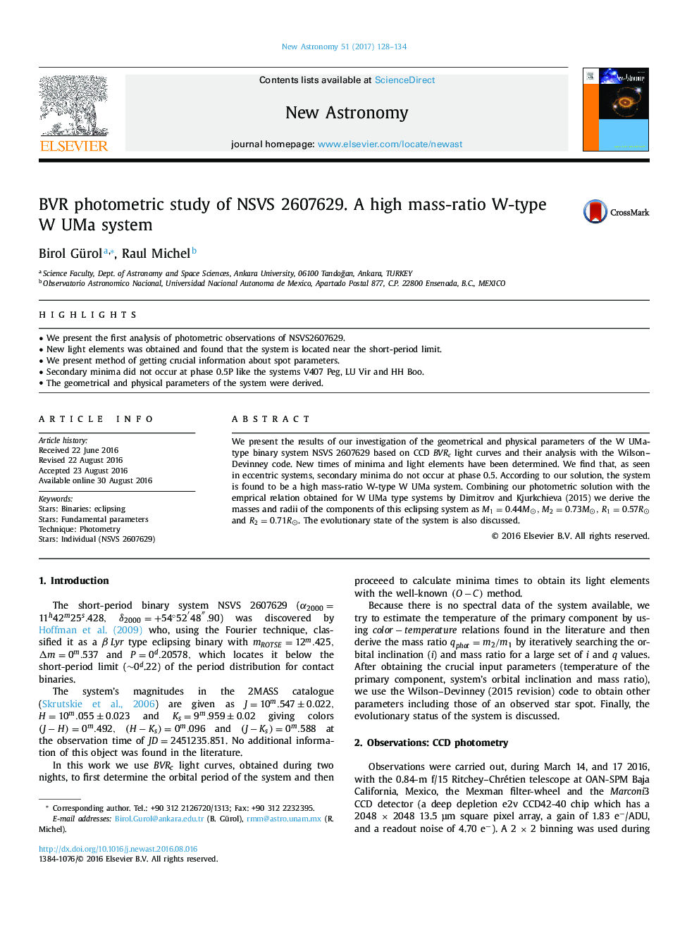 BVR photometric study of NSVS 2607629. A high mass-ratio W-type W UMa system