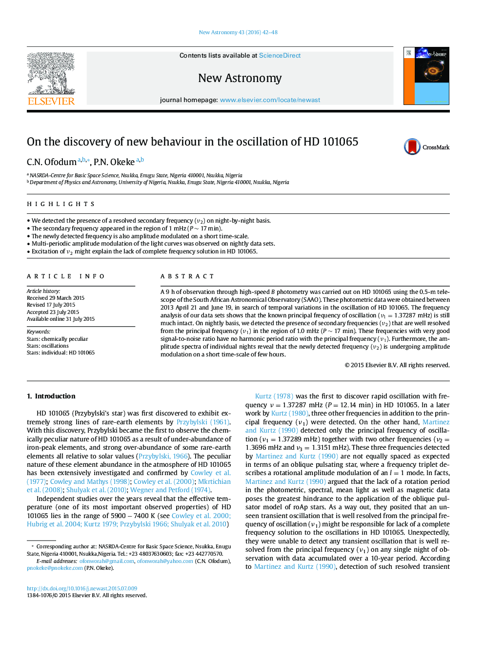 On the discovery of new behaviour in the oscillation of HD 101065