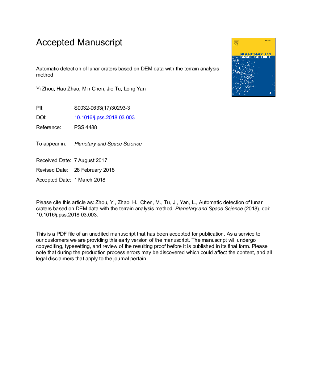 Automatic detection of lunar craters based on DEM data with the terrain analysis method