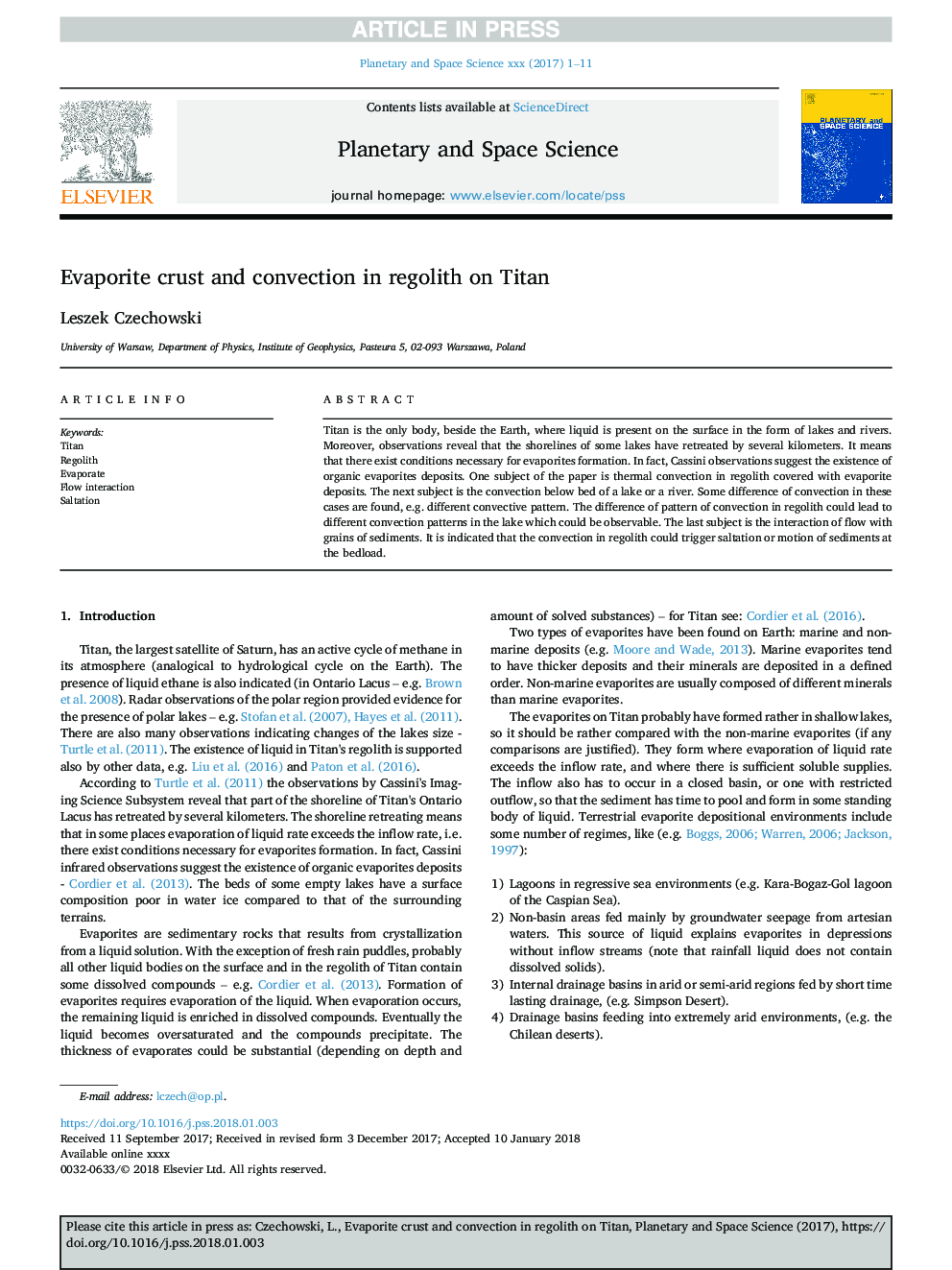 عکس صفحه اول مقاله: Evaporite crust and convection in regolith on Titan Evaporite crust and convection in regolith on Titan