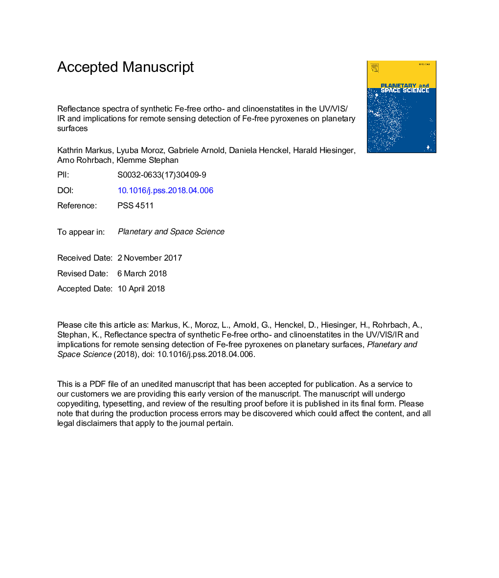 Reflectance spectra of synthetic Fe-free ortho- and clinoenstatites in the UV/VIS/IR and implications for remote sensing detection of Fe-free pyroxenes on planetary surfaces