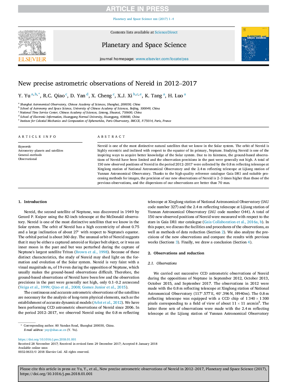 New precise astrometric observations of Nereid in 2012-2017