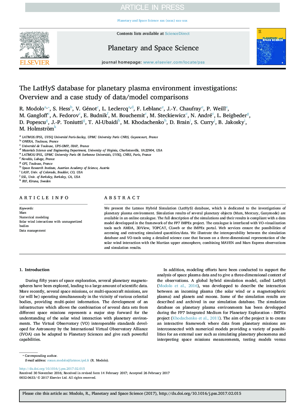 The LatHyS database for planetary plasma environment investigations: Overview and a case study of data/model comparisons