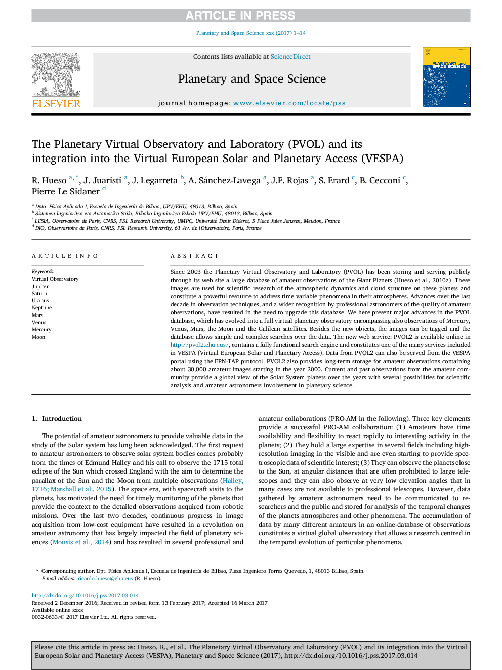 The Planetary Virtual Observatory and Laboratory (PVOL) and its integration into the Virtual European Solar and Planetary Access (VESPA)