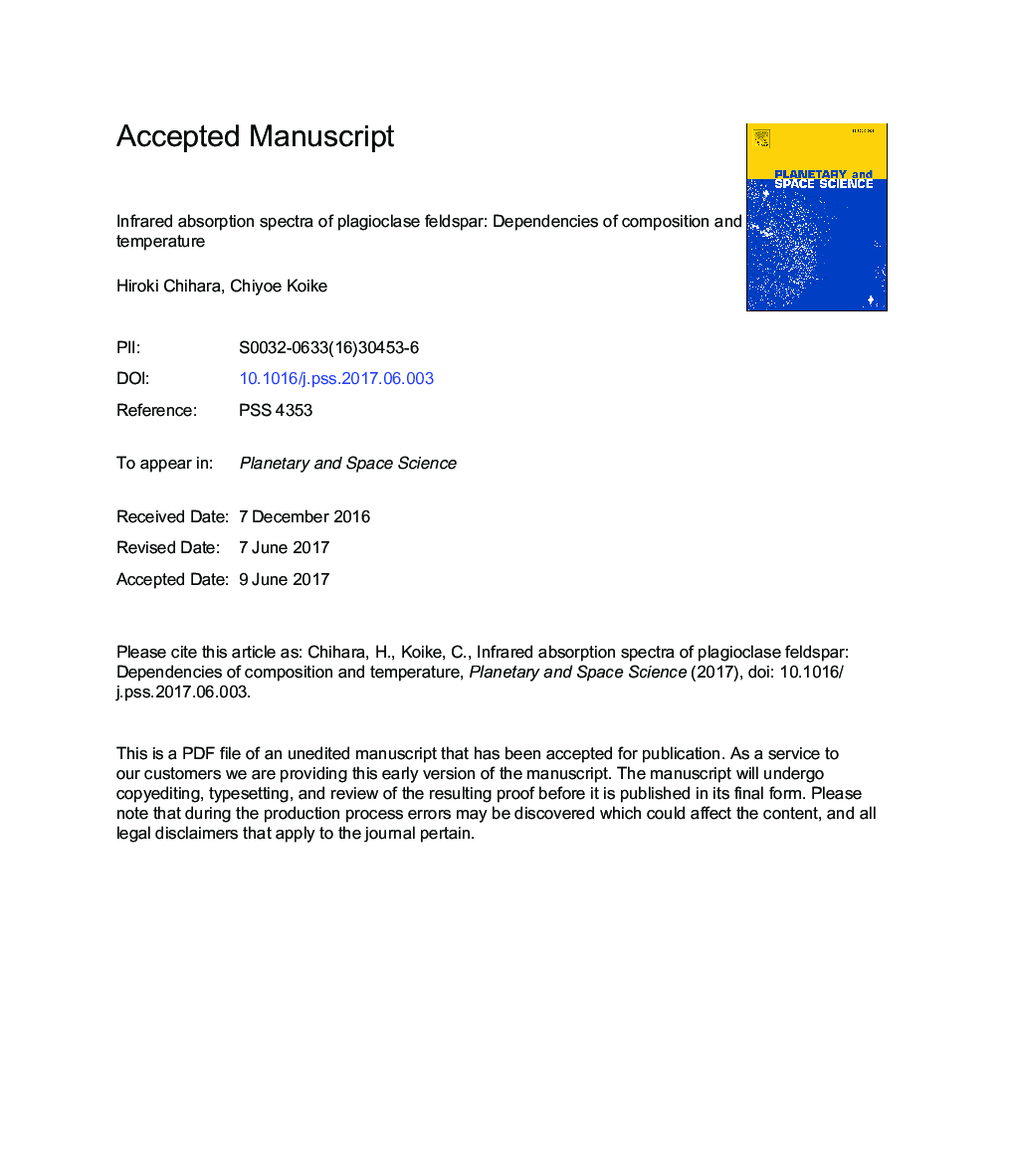 Infrared absorption spectra of plagioclase feldspar: Dependencies of composition and temperature