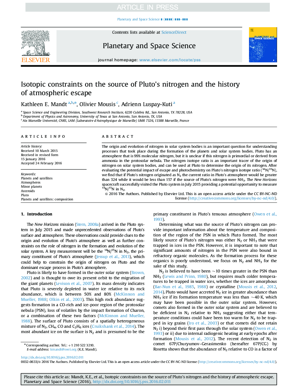 Isotopic constraints on the source of Pluto×³s nitrogen and the history of atmospheric escape