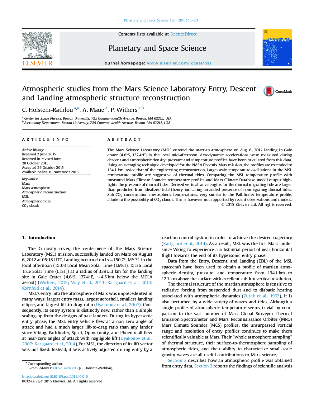 Atmospheric studies from the Mars Science Laboratory Entry, Descent and Landing atmospheric structure reconstruction