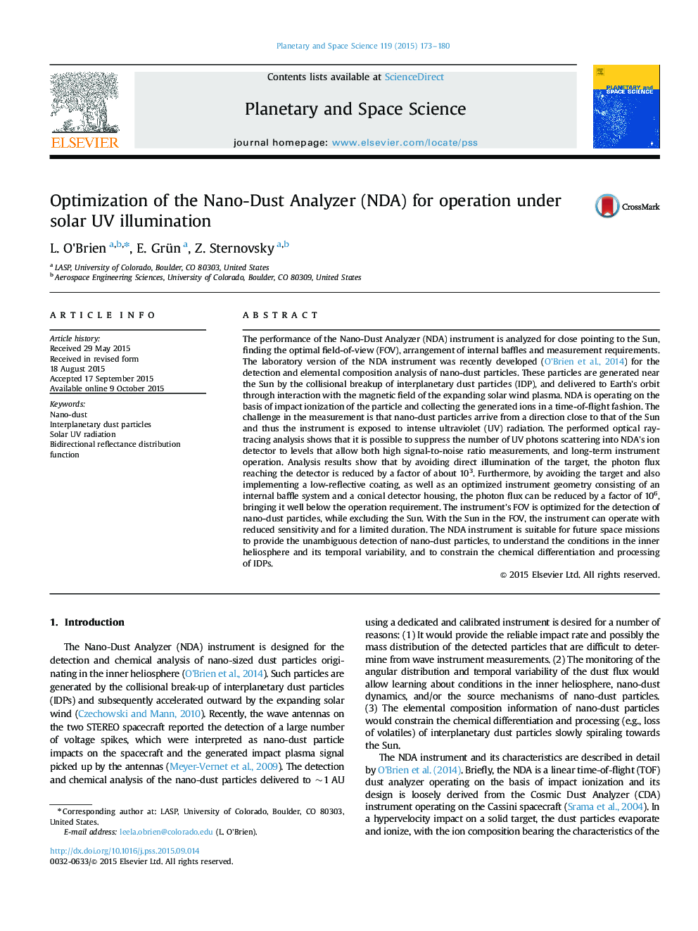 Optimization of the Nano-Dust Analyzer (NDA) for operation under solar UV illumination