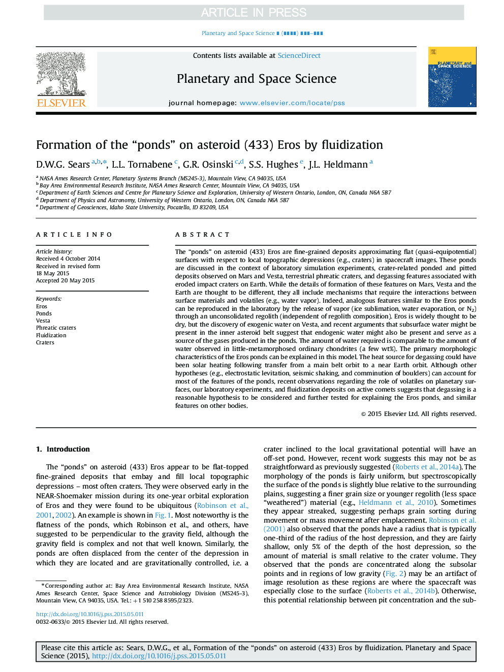 Formation of the “ponds” on asteroid (433) Eros by fluidization