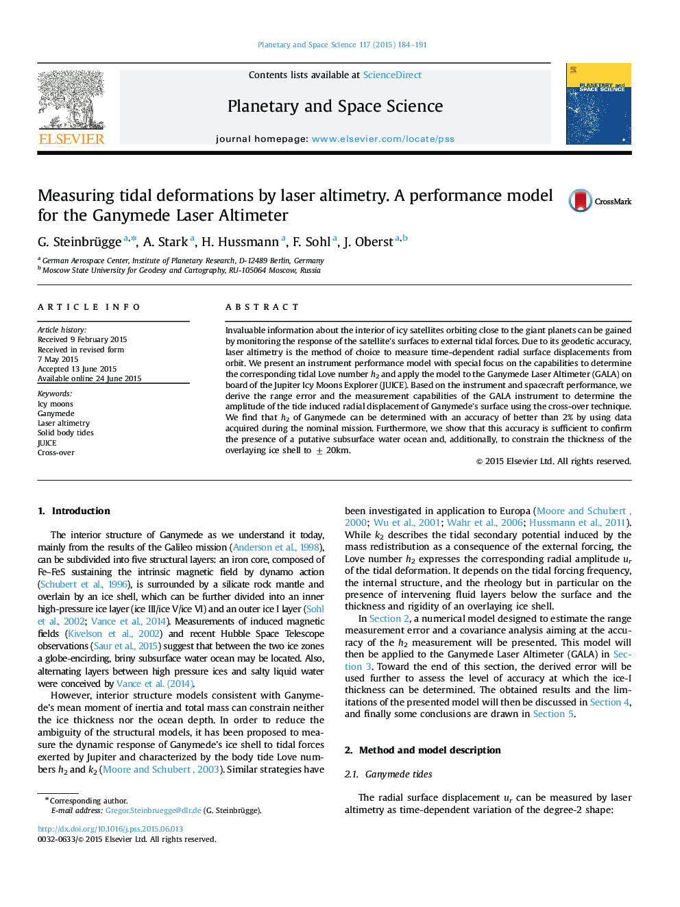 Measuring tidal deformations by laser altimetry. A performance model for the Ganymede Laser Altimeter