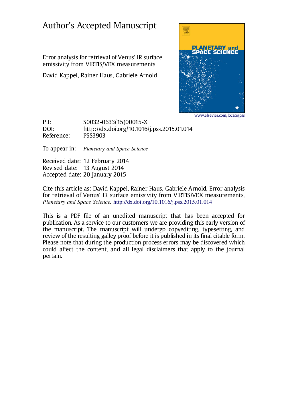 Error analysis for retrieval of Venus×³ IR surface emissivity from VIRTIS/VEX measurements