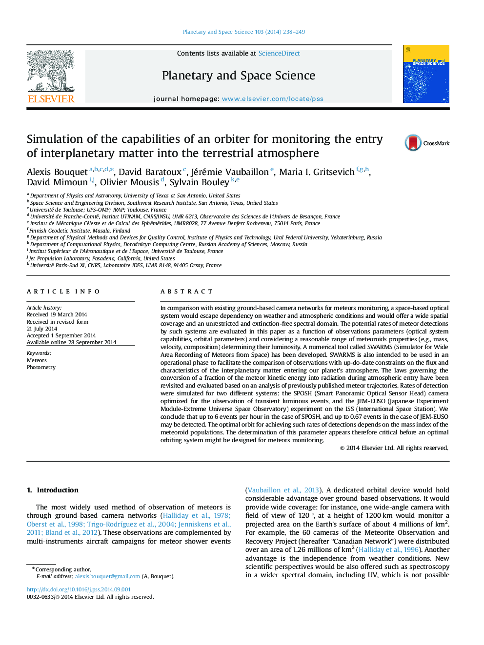 Simulation of the capabilities of an orbiter for monitoring the entry of interplanetary matter into the terrestrial atmosphere