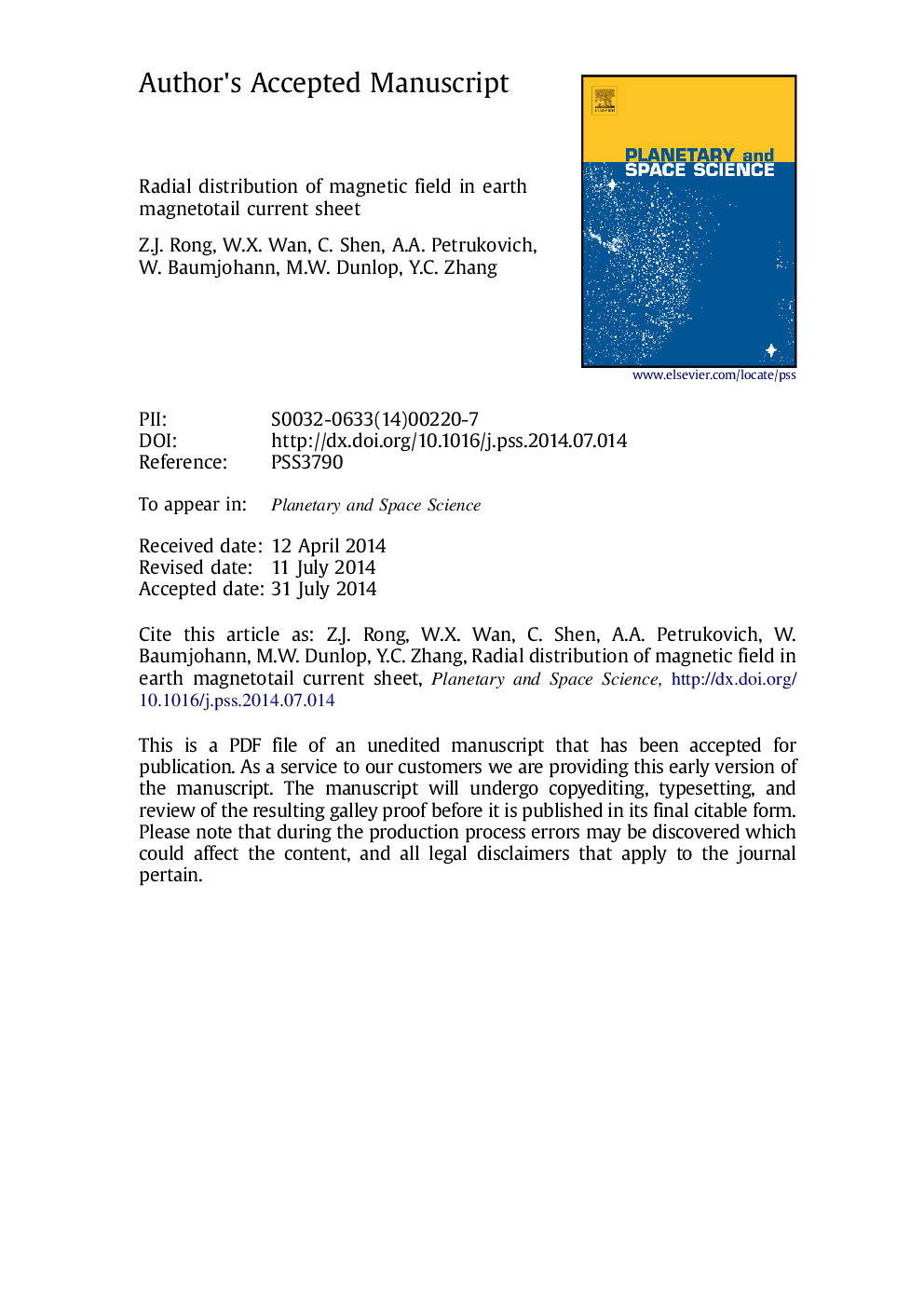 Radial distribution of magnetic field in earth magnetotail current sheet