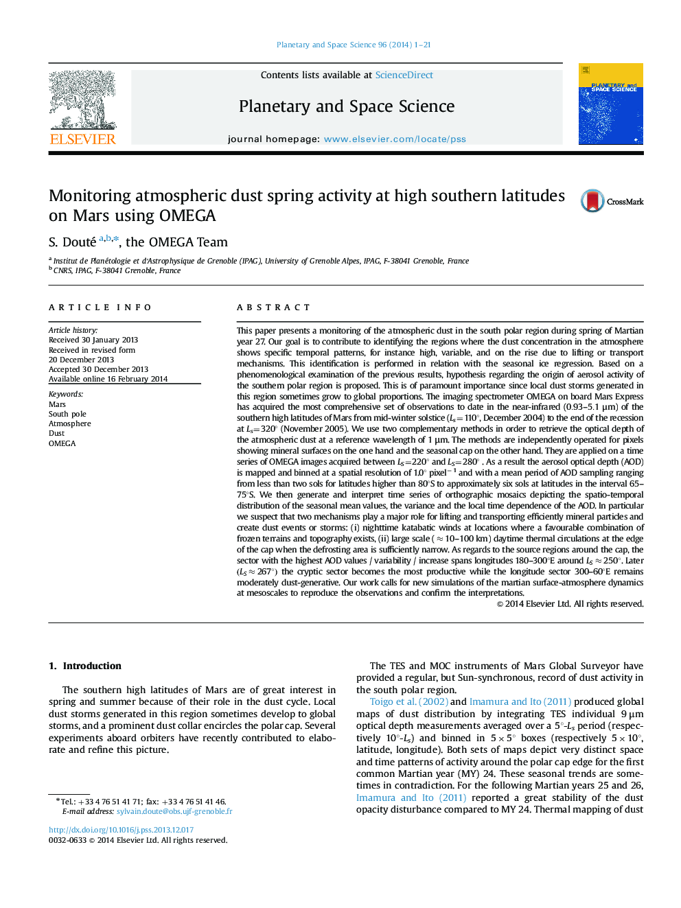 Monitoring atmospheric dust spring activity at high southern latitudes on Mars using OMEGA