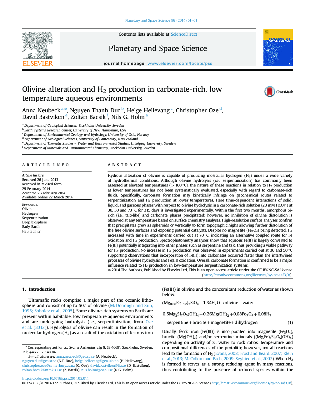 Olivine alteration and H2 production in carbonate-rich, low temperature aqueous environments