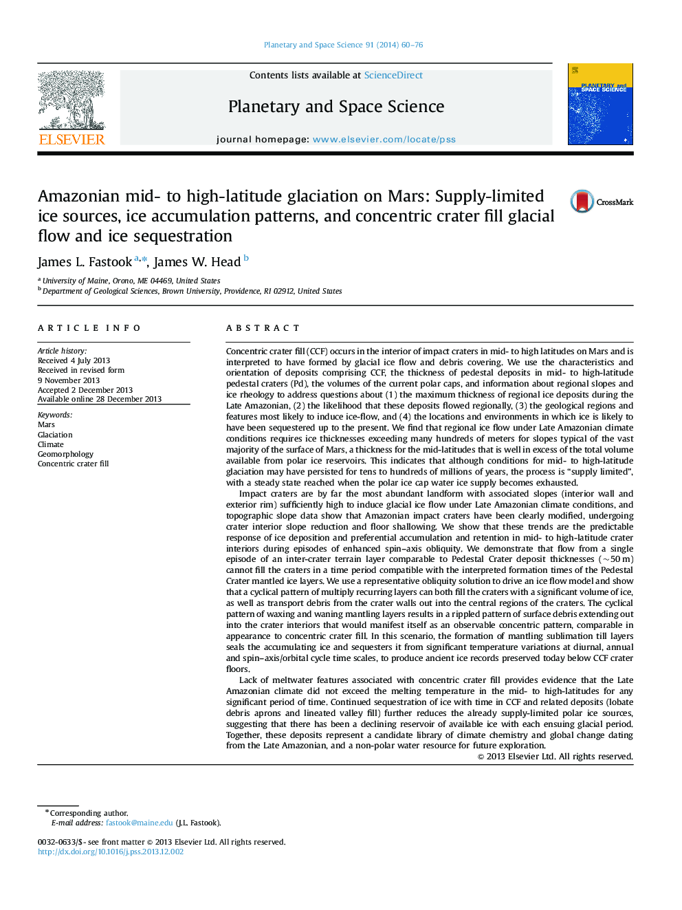 Amazonian mid- to high-latitude glaciation on Mars: Supply-limited ice sources, ice accumulation patterns, and concentric crater fill glacial flow and ice sequestration