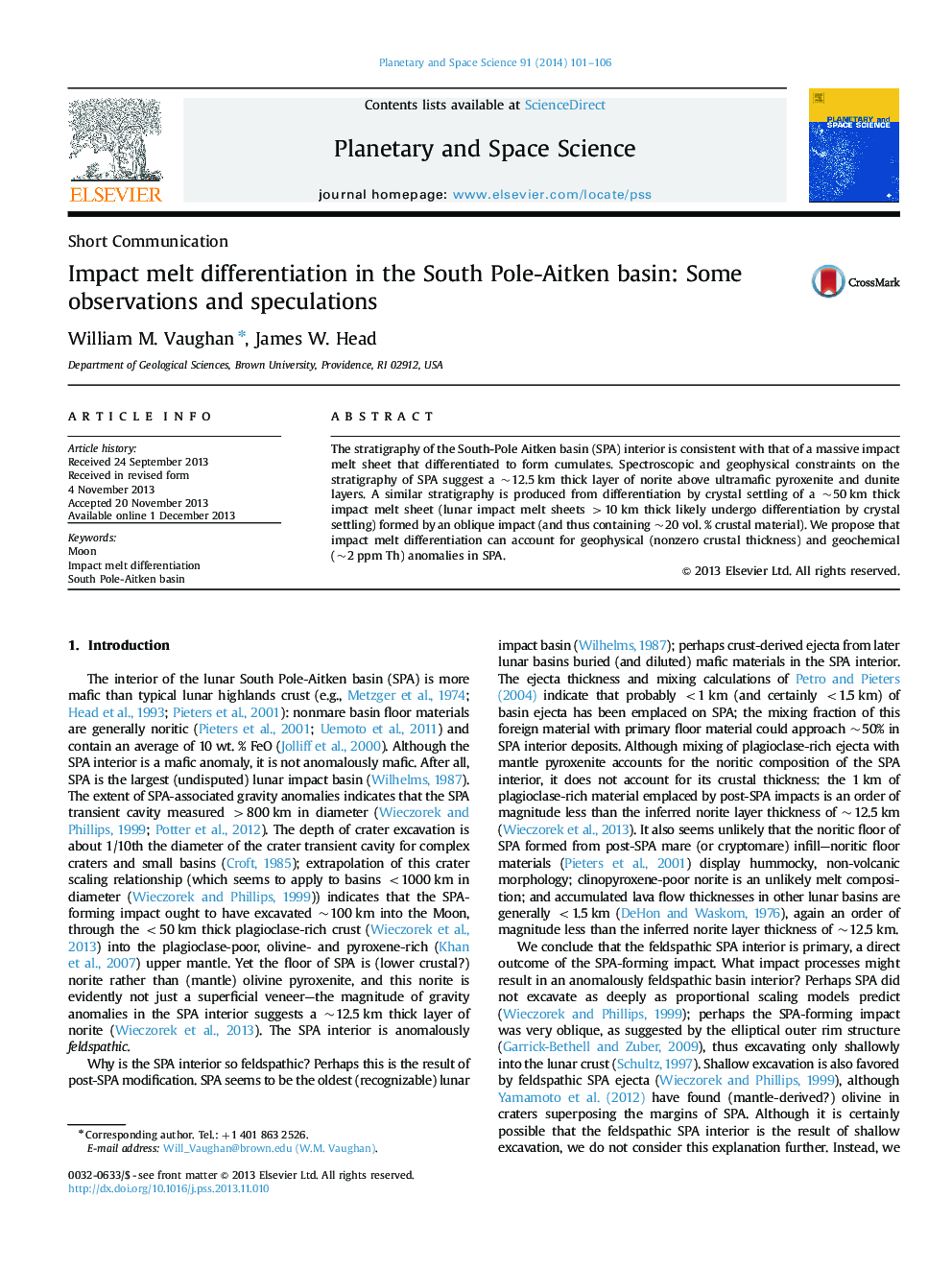 Impact melt differentiation in the South Pole-Aitken basin: Some observations and speculations