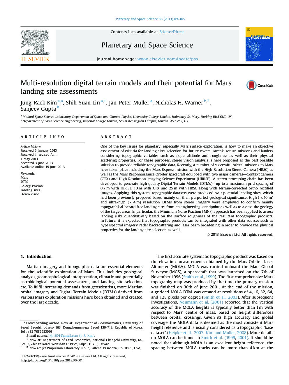 Multi-resolution digital terrain models and their potential for Mars landing site assessments