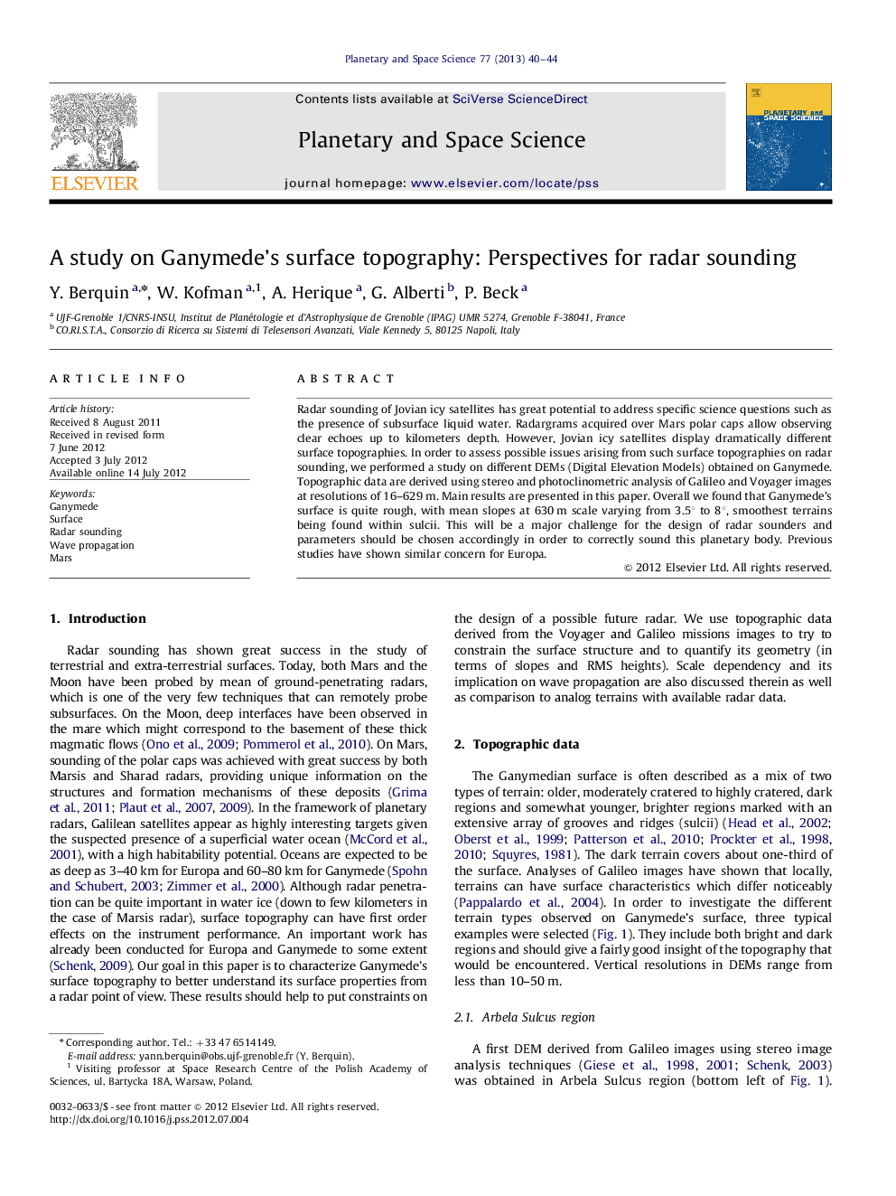 A study on Ganymede's surface topography: Perspectives for radar sounding