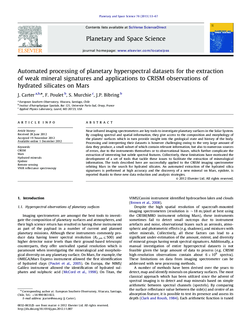 Automated processing of planetary hyperspectral datasets for the extraction of weak mineral signatures and applications to CRISM observations of hydrated silicates on Mars