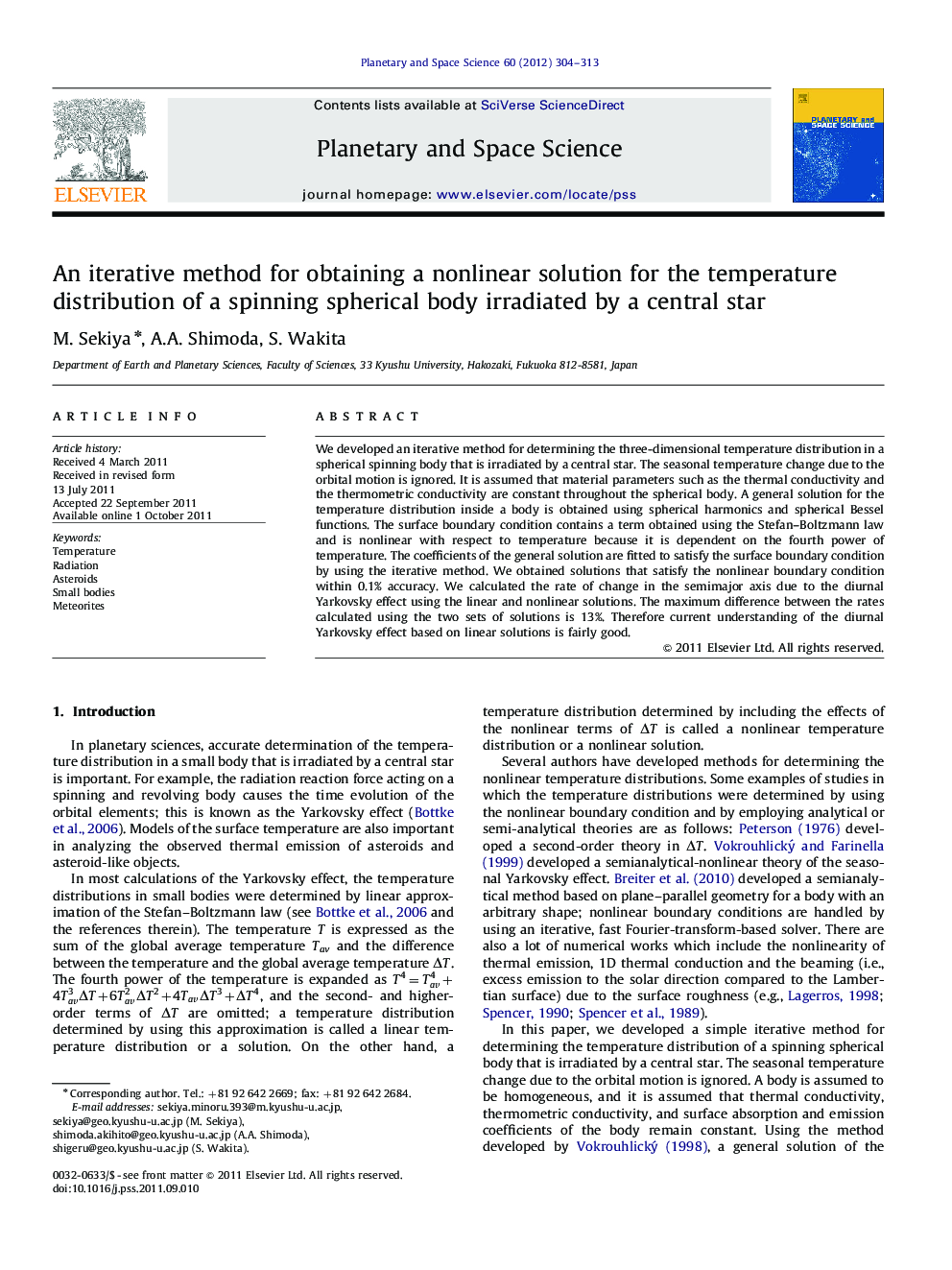 An iterative method for obtaining a nonlinear solution for the temperature distribution of a spinning spherical body irradiated by a central star