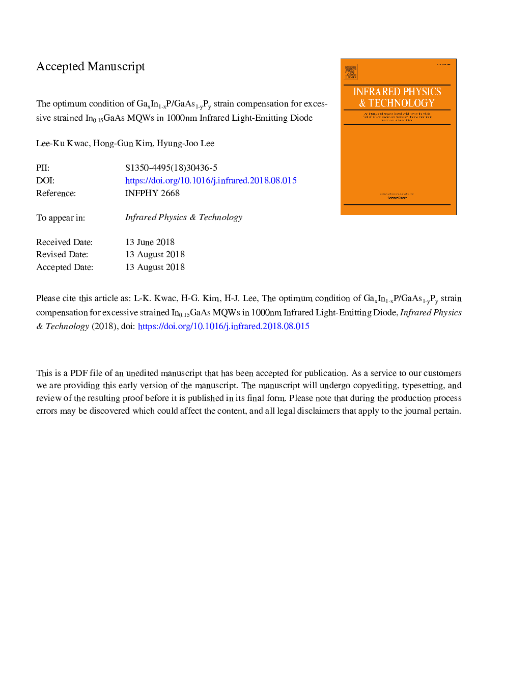 The optimum condition of GaxIn1-xP/GaAs1-yPy strain compensation for excessive strained In0.15GaAs MQWs in 1000â¯nm infrared light-emitting diode