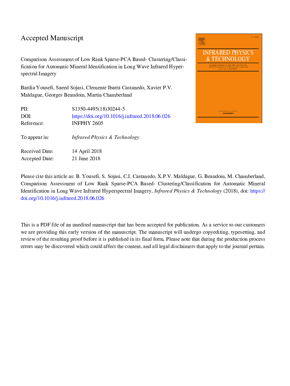 Comparison assessment of low rank sparse-PCA based-clustering/classification for automatic mineral identification in long wave infrared hyperspectral imagery