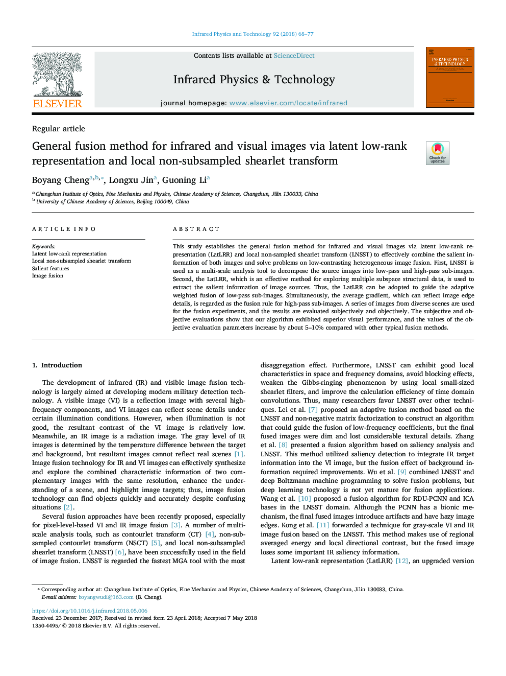 General fusion method for infrared and visual images via latent low-rank representation and local non-subsampled shearlet transform