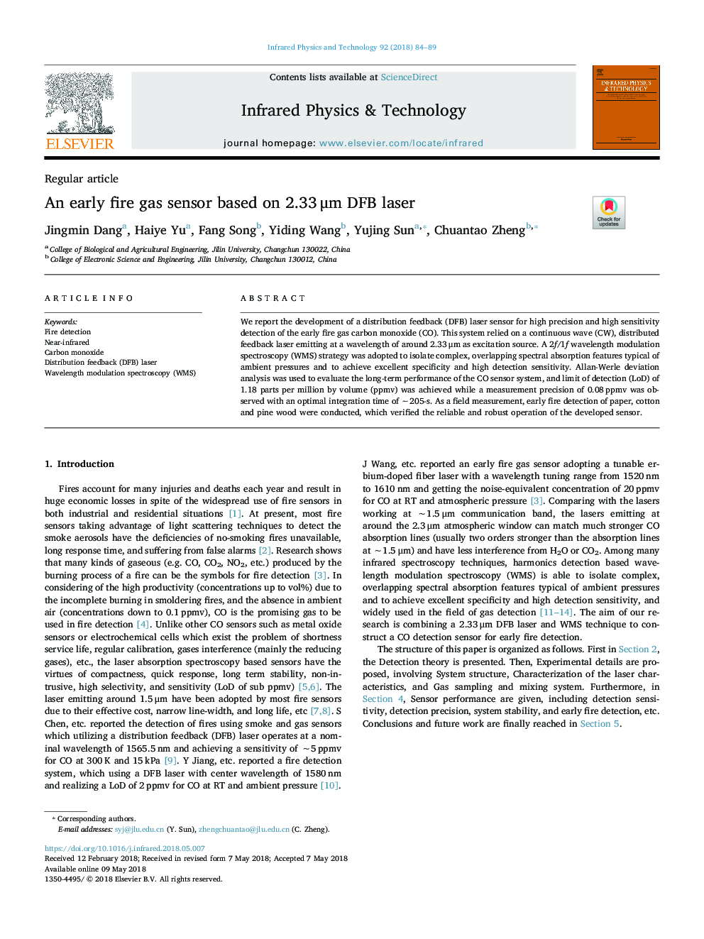 An early fire gas sensor based on 2.33â¯Î¼m DFB laser