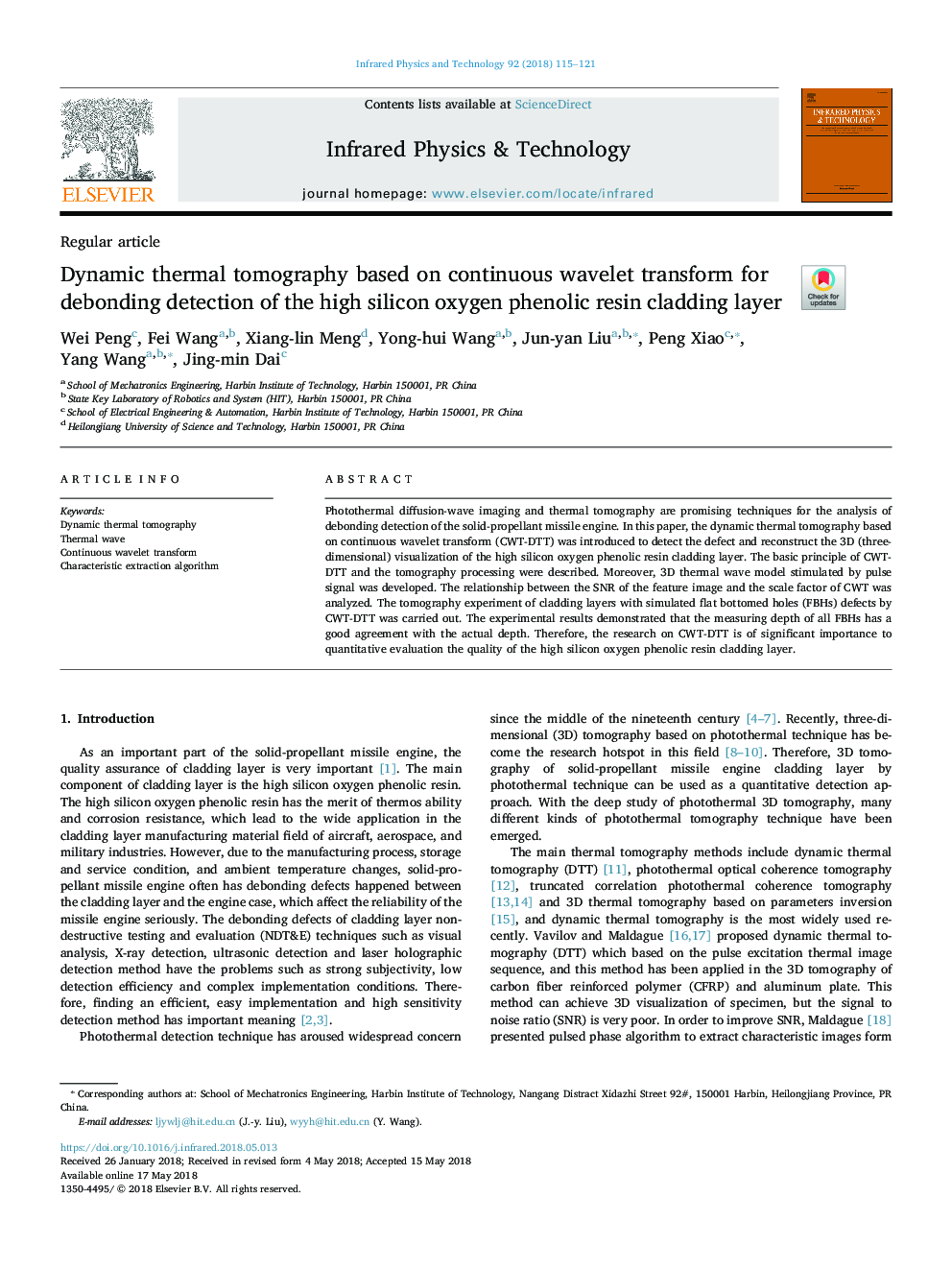 Dynamic thermal tomography based on continuous wavelet transform for debonding detection of the high silicon oxygen phenolic resin cladding layer