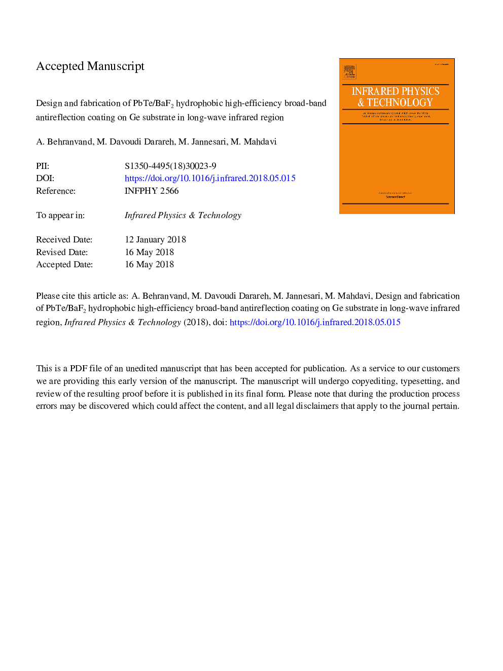 Design and fabrication of PbTe/BaF2 hydrophobic high-efficiency broad-band antireflection coating on Ge substrate in long-wave infrared region