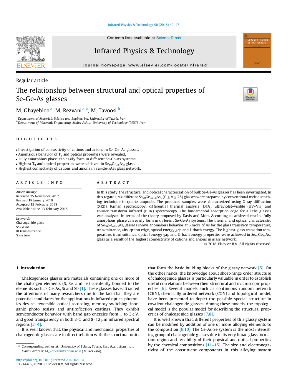 The relationship between structural and optical properties of Se-Ge-As glasses