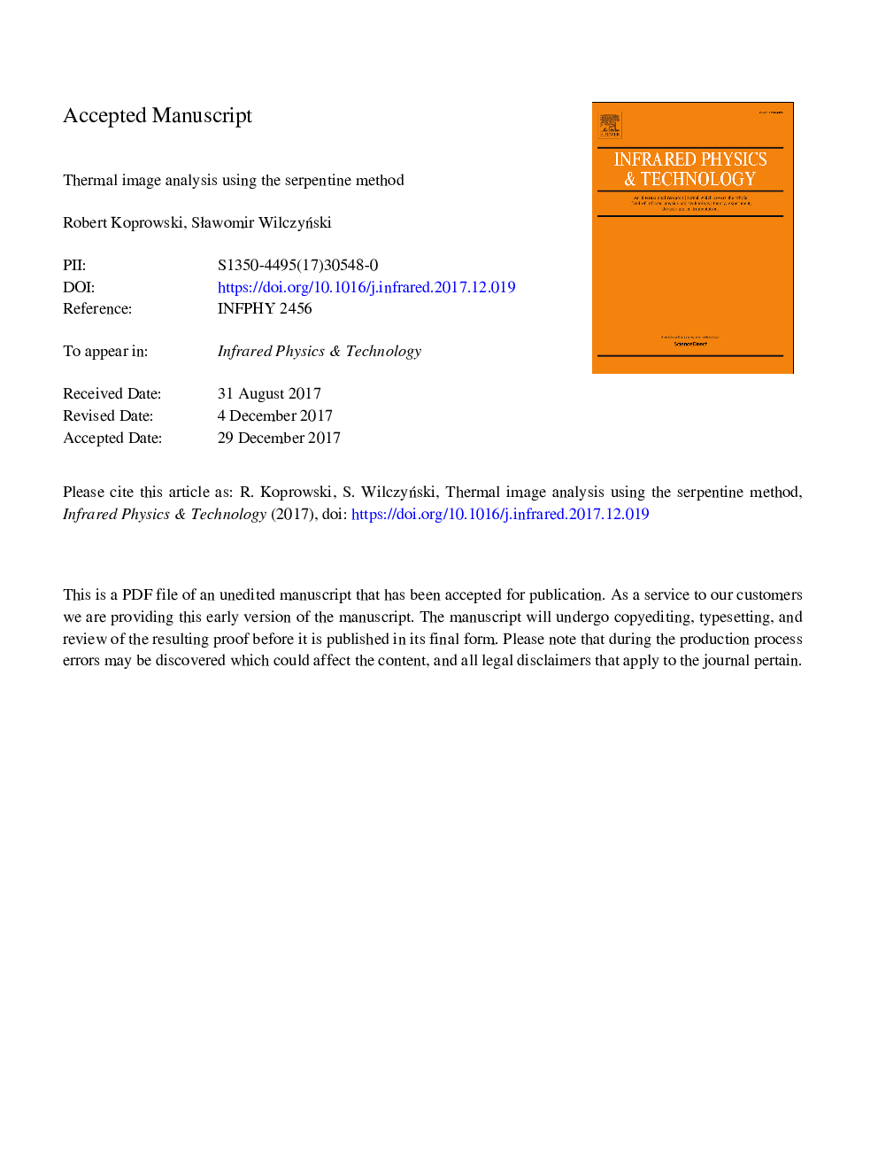 Thermal image analysis using the serpentine method