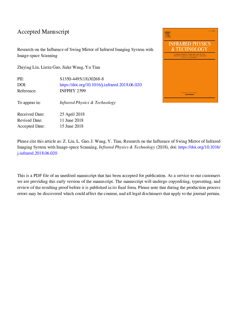 Research on the influence of swing mirror of infrared imaging system with image-space scanning