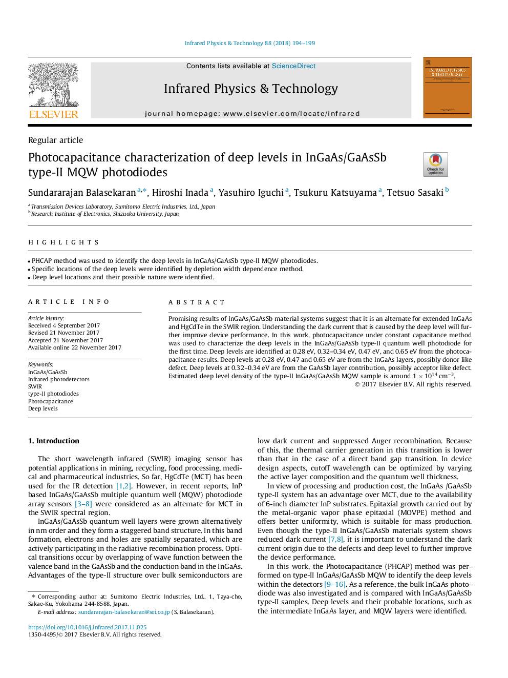 Photocapacitance characterization of deep levels in InGaAs/GaAsSb type-II MQW photodiodes