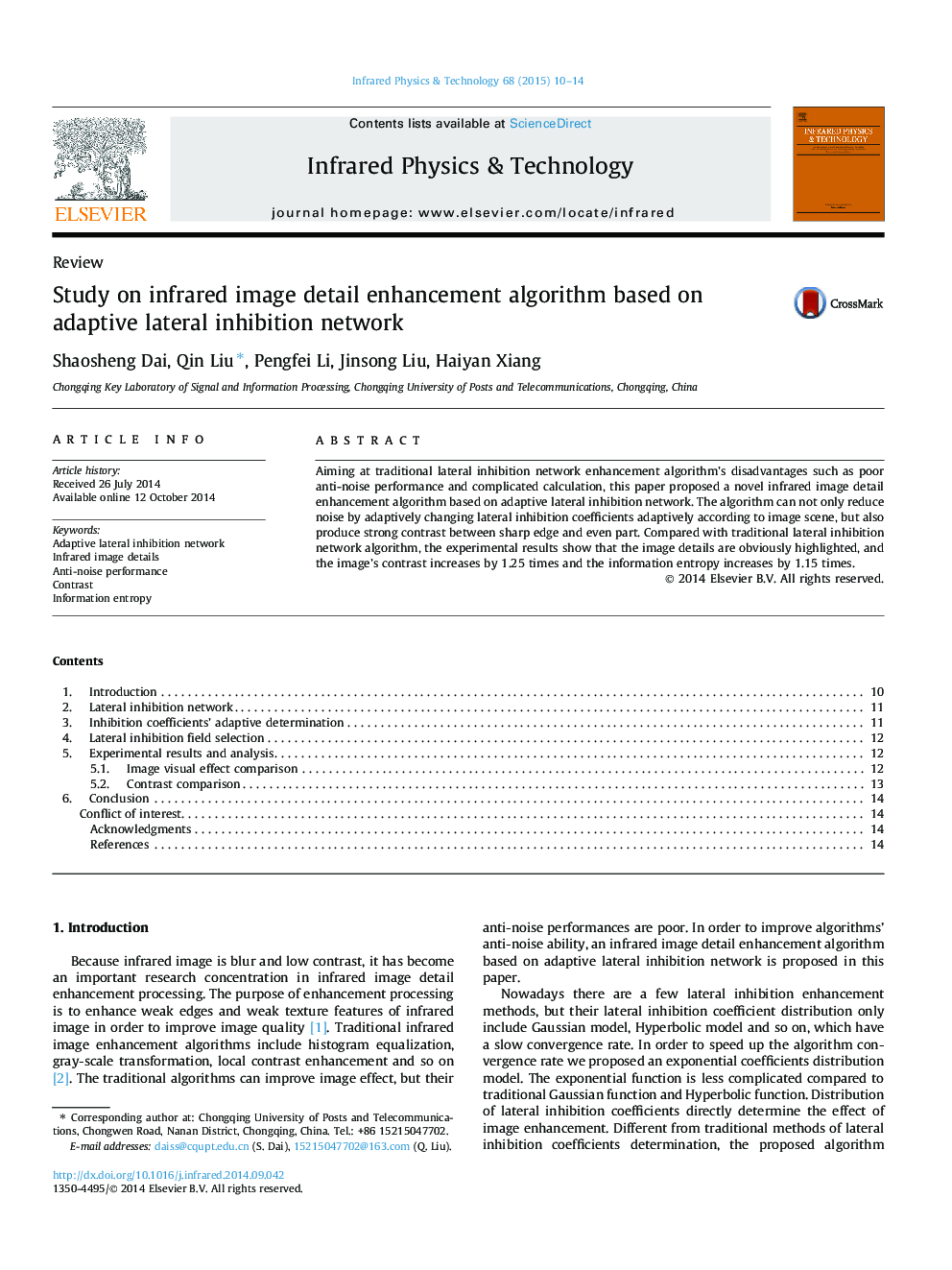 Study on infrared image detail enhancement algorithm based on adaptive lateral inhibition network