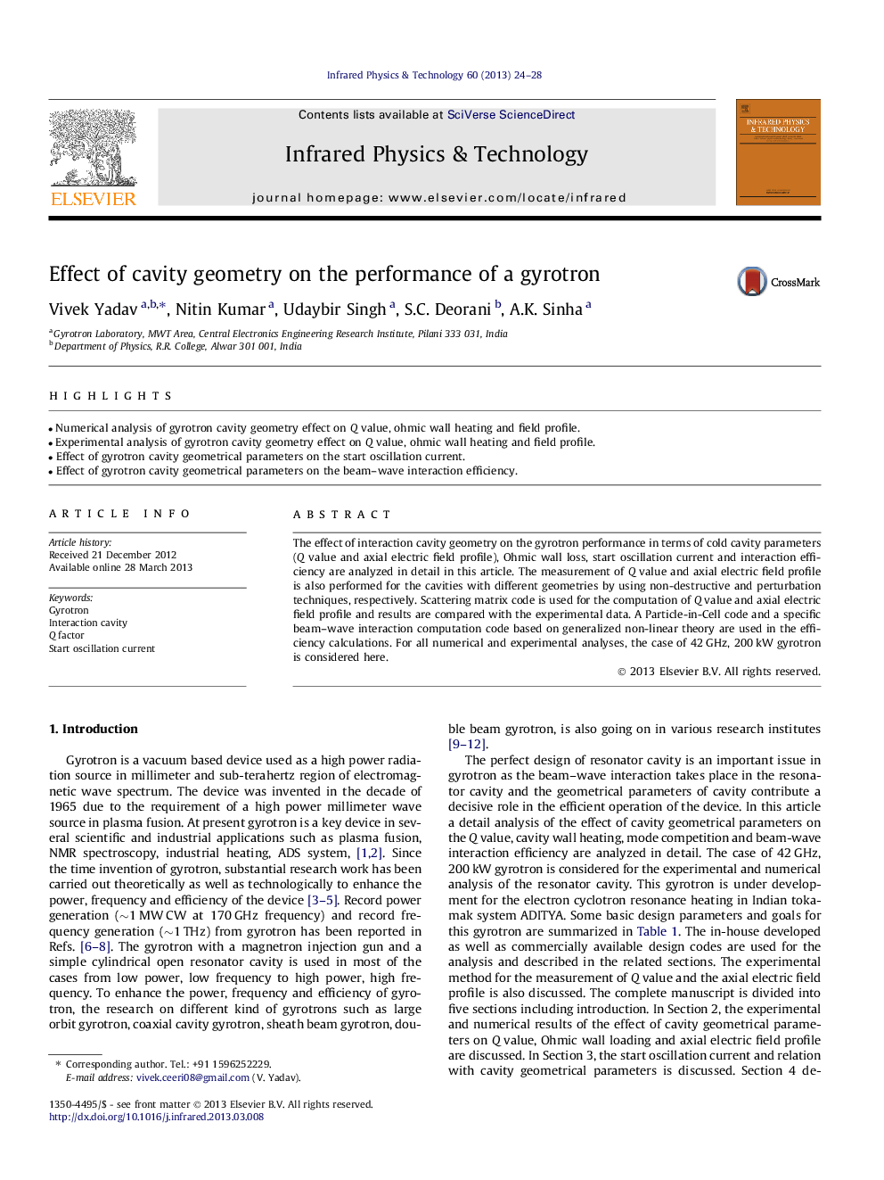 Effect of cavity geometry on the performance of a gyrotron