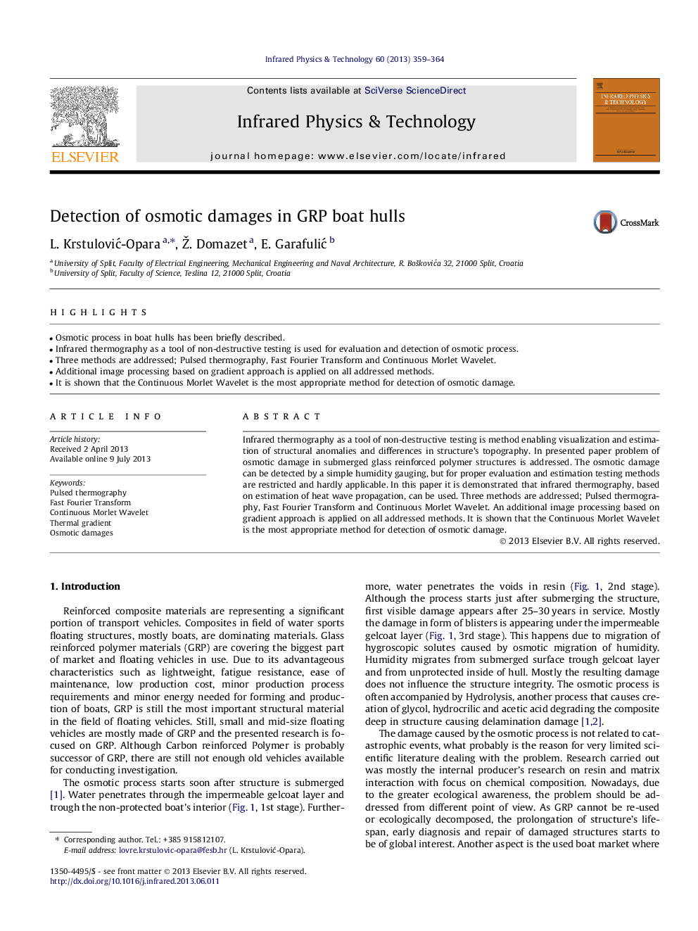 Detection of osmotic damages in GRP boat hulls