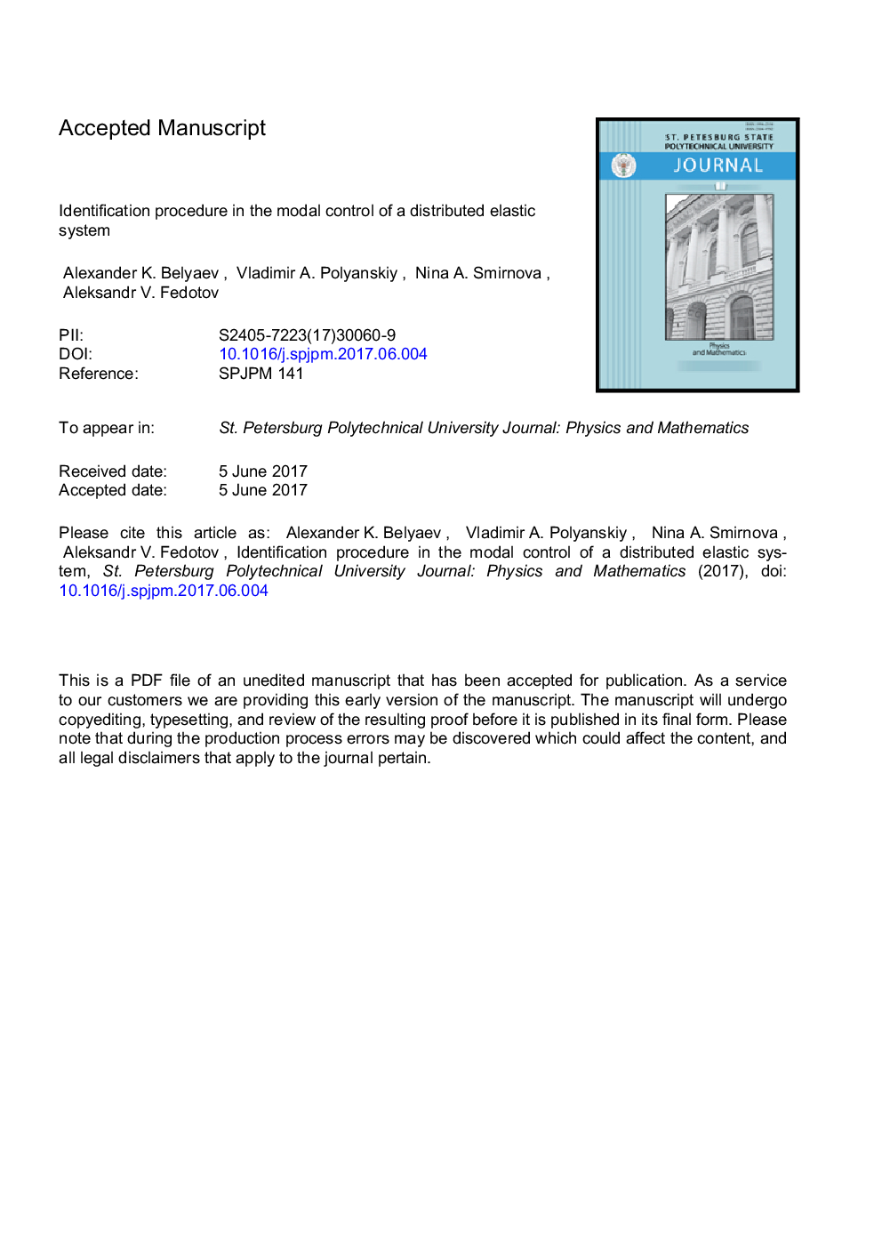 Identification procedure in the modal control of a distributed elastic system